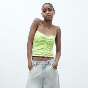 Zara Neon Like Green Ruched Top